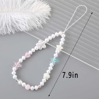 Beaded Phone Charm Lanyard Strap Girly Style Fixed Beads Pearl Lanyards - color: PH-hdcy-1