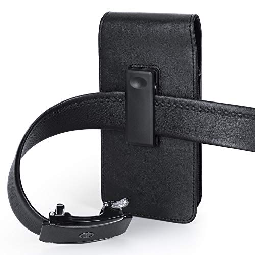 Mopaclle Phone Holster with 360° Rotating Clip,Cell Phone Belt Holder Compatible with iPhone 17 Pro Max/Air,iPhone 16 Pro Max,15 14 Pro Max & Plus,Galaxy S25+/S24+/S23+ & FE Models, Fit with Case On - color: 02 Leather -Black, size: L (6.5 x 3.5x0.5 in)