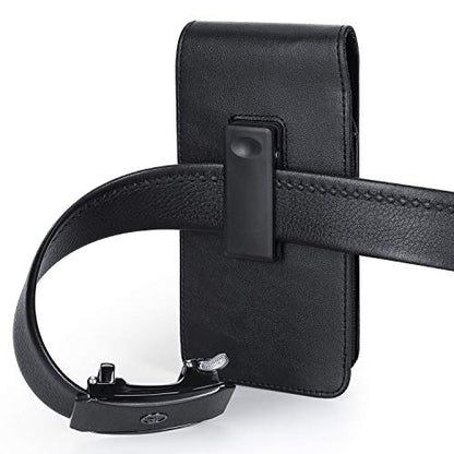 Mopaclle Phone Holster with 360° Rotating Clip,Cell Phone Belt Holder Compatible with iPhone 17 Pro Max/Air,iPhone 16 Pro Max,15 14 Pro Max & Plus,Galaxy S25+/S24+/S23+ & FE Models, Fit with Case On - color: 02 Leather -Black, size: L (6.5 x 3.5x0.5 in)
