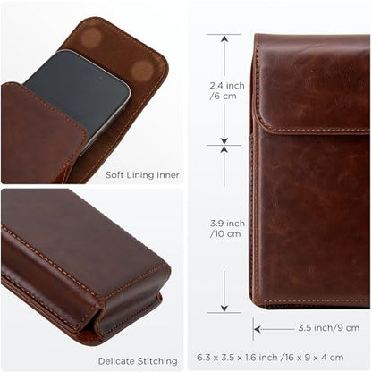 Holster for iPhone 17, 17 Pro, 16, 16 Pro, 15, 15 Pro, 14, 14 Pro, 13, 13 Pro, 12, Galaxy S26, S25, S24, Premium Leather Pouch with Belt Clip Phone Holster Belt Case, Coffee -M - color: Coffee, size: Medium