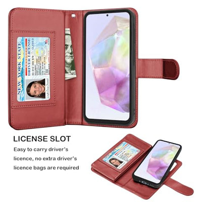 Njjex Galaxy A36 5G Case, for Samsung Galaxy A36 5G Wallet Case, [9 Card Slots] PU Leather ID Credit Holder Folio Flip [Detachable] Kickstand Magnetic Phone Cover & Lanyard for Samsung A36 [Wine Red] - color: Wine Red