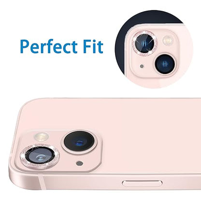 for iPhone 13 Mini & iPhone 13 Camera Lens Protector, Bling Glitter 9H Tempered Glass Camera Cover Anti Scratch Shockproof Screen Protector Individual Ring - 2Pcs Glitter Pink - color: Pink Glitter