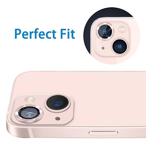 for iPhone 13 Mini & iPhone 13 Camera Lens Protector, Bling Glitter 9H Tempered Glass Camera Cover Anti Scratch Shockproof Screen Protector Individual Ring - 2Pcs Glitter Pink - color: Pink Glitter