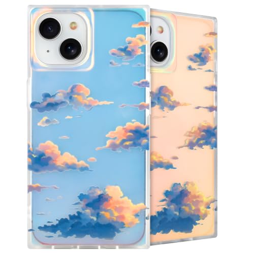Cute Rectangle Case for iPhone 15 Case, Iridescent Clouds | Twilight Sun Set Sky Pattern Design, Aesthetic Girly Matte Glitter Protective Phone Cover for Women Girls - size: iPhone 15