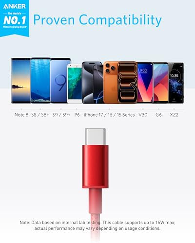 Anker USB A to USB C Cable, USB to USB C Cable (2-Pack, 6 ft, Red) - color: Red, size: 6ft