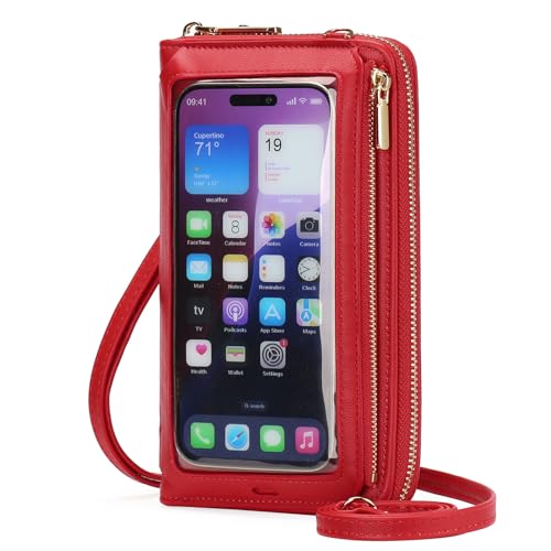 GOIACII Phone Purse Crossbody Bags for Women Small Travel Wallet Touch Screen RFID Blocking - color: A08 Bright Red