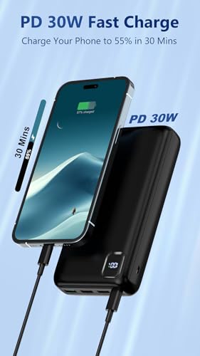 Portable Charger Power Bank 50000mAh, 30W PD Fast-Charge Battery Pack - color: Black