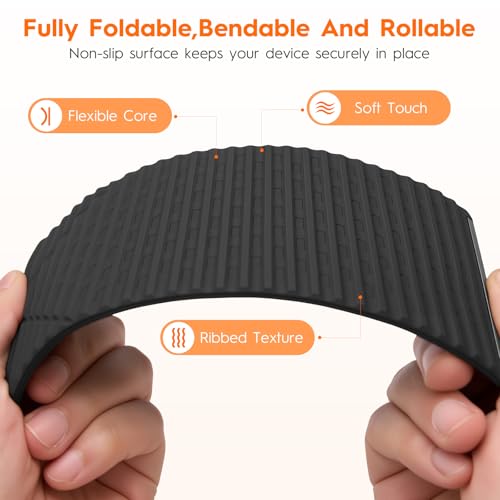 2 Pack Adjustable Foldable Silicone Phone Stand, Universal Bendable Cell Phone Tablet Holder, Portable Anti-Slip Desk Bed Phone Mount for Travel Home Office(Black) - color: Black