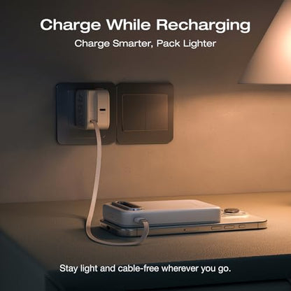 EF ECOFLOW Rapid Mag Power Bank, Qi2 Certified 15W Ultra-Fast MagSafe-Compatible Portable Charger, 10,000mAh Magnetic Power Charger with Foldable Stand, for iPhone 17/16/15. - color: White