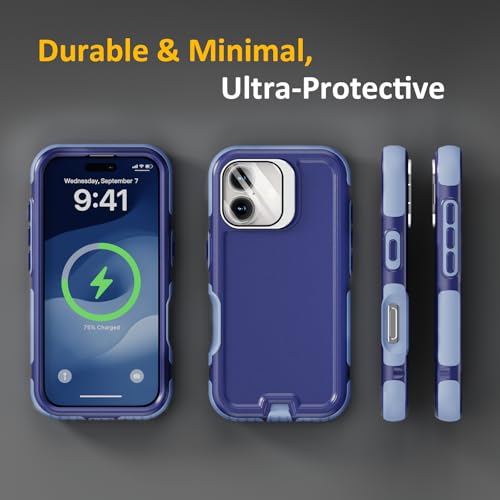 Follaroma Magnetic for iPhone 17 Case with Camera Stand, Blue-Purple, 6.3" | Built-in Glass Camera Cover,Compatible with MagSafe,Heavy Duty Shockproof Protective,Military-Grade Anti-DropDual Layer Cover - color: Blue-Purple, size: iPhone 17 6.3''