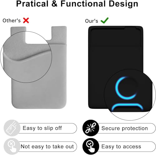 oakxco Phone Wallet Stick On, Secure Phone Card Holder Silicone, Adhesive Pocket Sleeve ID Credit Card, Slim Thin Card Case for Men Women Cute, Compatible with Apple iPhone Samsung Pixel, Black - color: Black