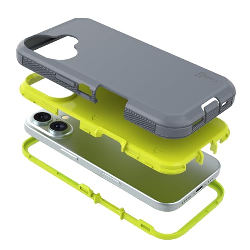 CoverON Rugged Designed for Apple iPhone 16 Case, Heavy Duty Military Grade A Hybrid Etched Grip Rigid Hard Plastic Cover Fit iPhone 16 Phone Case - Gray/Green - color: Gray