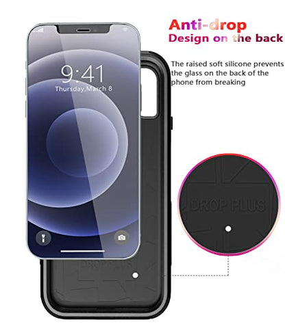 Diverbox for iPhone 12 case [Shockproof] [Dropproof] [Tempered Glass Screen Protector],Heavy Duty Protection Phone Case Cover for Apple iPhone 12 (12-Black-3in1) - color: Black-3in1