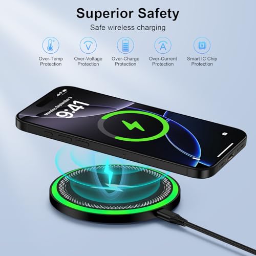for Samsung Wireless Charger Pad for Galaxy S25 FE S25 Ultra S24FE S24 S23 S22 S21 Z Fold/Flip 7, 15W Fast Wireless Charging Station with 18W Adapter for iPhone 17 16 15 14 13,Google Pixel 10 9 Pro XL