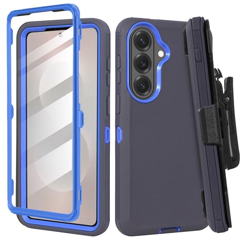 Compatible for Samsung S26 Rugged Case with Belt Clip Holster & Built-in Screen Protector, Heavy-Duty Full-Body Shockproof Cover, Military-Grade Protective Phone Case (Blue) - color: Blue