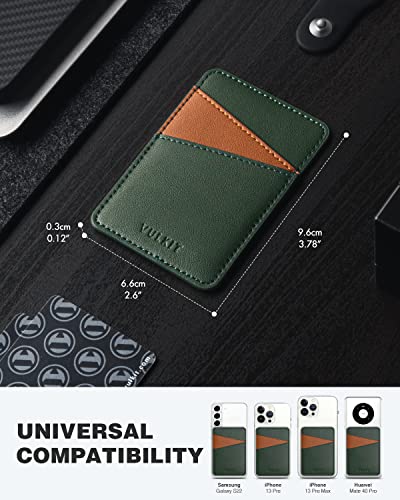 VULKIT Phone Card Holder Wallet Leather Adhesive Pocket RFID Blocking Credit Card Sleeves Stick Back of Phone Smartphones - color: Green