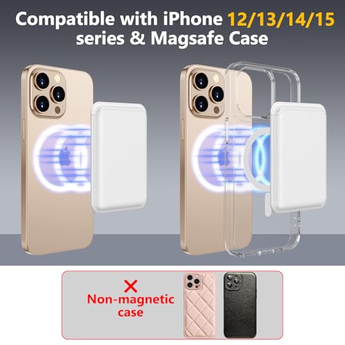 Upgraded MagSafe Wallet, Magnetic Phone Wallet 3 Cards Holder, 23 Magnets, Credit Card RFID Blocking, Slim Leather, Magnetic Wallets for iPhone 17/16/15/14/13/12 Series-White - color: White