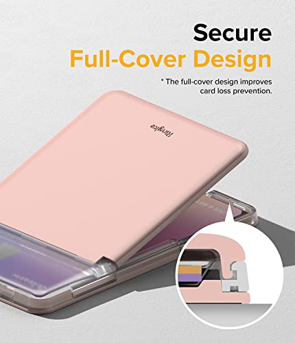 Ringke Stand Slot Card Holder [Phone Wallet Stick on + Stand] ID & Credit Card Holder for Phone Case, Solid Card Wallet with Phone Kickstand Compatible with iPhone Galaxy Android - Clear & Peach Pink - color: Clear & Peach Pink