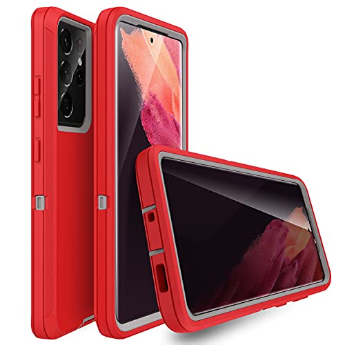 MXX Case Compatible with Galaxy S21 Ultra Case, 3-Layer Super Full Heavy Duty Body Bumper Cover/Shock Protection/Dust Proof, Designed for Samsung Galaxy S21 Ultra 5G 6.8 Inch 2021 (Red/Gray) - color: Red/Gray