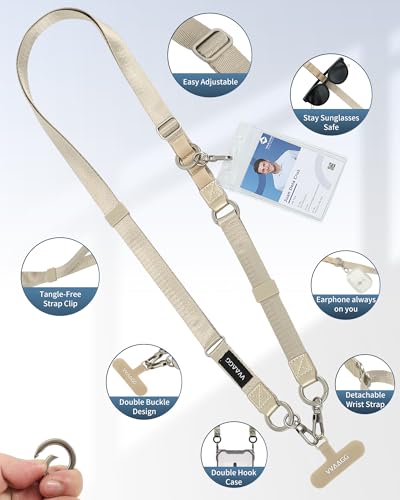 VVAAGG Cell Phone Lanyard for iPhone: Adjustable Phone Strap Crossbody Neck and Wrist Strap Anti-Theft Lanyard Travel Essential Compatible for iPhone Android Smartphones Khaki - color: Khaki