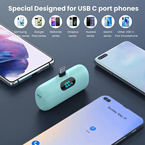[2 Pack]Small Portable Charger for iPhone 17/16/15 Series,5000mAh 3A PD USB C Power Bank, Mini Travel Essentials Battery Pack for iPhone 17/17 Pro/16/16 Plus/16 Pro/15 Pro Max,Samsung,Android/LG etc - color: Purple+green
