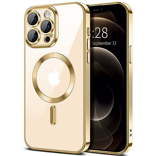 Hython Magnetic Clear for iPhone 12 Pro Max Case with Camera Lens Protector [Compatible with MagSafe] Plating Edge Slim Soft TPU Cover Protective Phone Case for iPhone 12 Pro Max 6.7", Gold - color: Gold, size: Iphone 12 Pro Max - 6.7 Inch