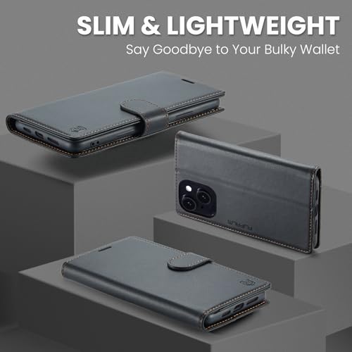 FLIPALM Card Holder Wallet Case for iPhone 15 6.1", Black | RFID Blocking, PU Leather Folio Flip, Kickstand, Protective Shockproof Cover - color: Black, size: iPhone 15-6.1"