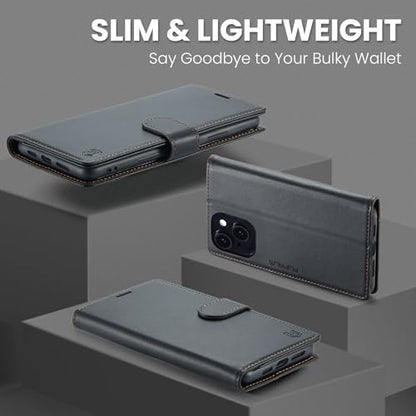 FLIPALM Card Holder Wallet Case for iPhone 15 6.1", Black | RFID Blocking, PU Leather Folio Flip, Kickstand, Protective Shockproof Cover - color: Black, size: iPhone 15-6.1"