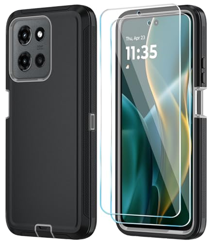 Qinmay Phone Case for Motorola Moto G 2026/Moto G Play 5G 2026 Case with HD Screen Protector, Heavy Duty Shockproof & Dropproof 3-Layer Cover Phone Case,BlackGrey - color: BlackGrey