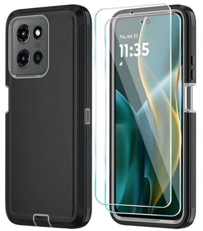 Qinmay Phone Case for Motorola Moto G 2026/Moto G Play 5G 2026 Case with HD Screen Protector, Heavy Duty Shockproof & Dropproof 3-Layer Cover Phone Case,BlackGrey - color: BlackGrey