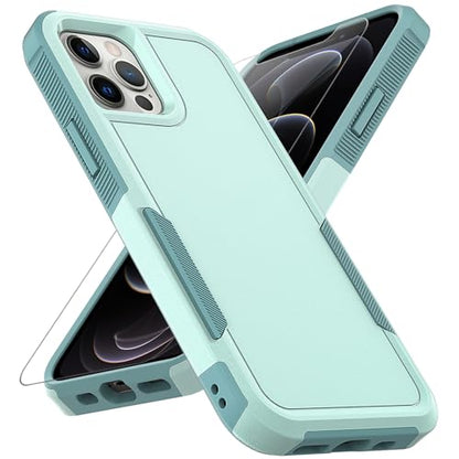 for iPhone 12 / iPhone 12 PRO Case: Dual Layer Protective Heavy Duty Cell Phone Case Shockproof Rugged Bumper Tough with Screen Protector - Military Grade Drop Tested for iPhone 12/12 PRO, Green - color: Mint Green (PC) + Mint Green (TPU)