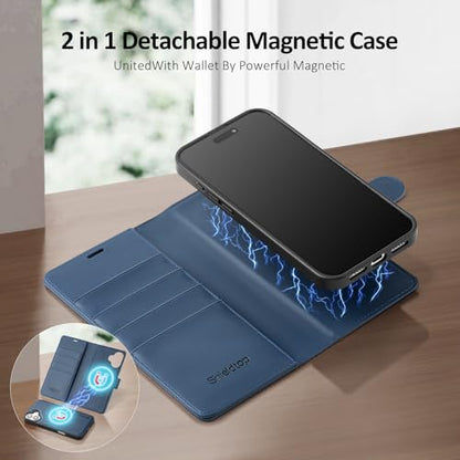 Shieldtop Compatible with MagSafe iPhone 17 Wallet Case,Blue | 2 in 1 Detachable Magnetic,Credit Card Holder Slots,RFID Blocking,PU Leather,Kickstand,Flip Folio Phone Cover for Men & Women - color: Blue, size: iPhone 17 - 6.3"