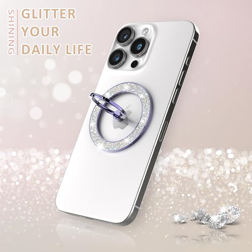 Pikabo Magnetic Phone Ring Holder for MagSafe, Glitter Phone Grip Stand - color: Glitter Purple