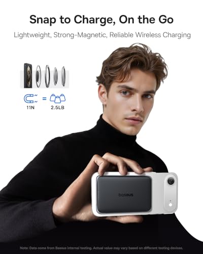 Baseus Picogo Power Bank, 0.3" Ultra Slim 5000mAh MagSafe Battery Pack, Upgraded CCC Certified and Polished Alloy Magnetic Portable Charger, Wireless Charger for iPhone 17/16/15/14/13/12 - color: Polished Cosmic Black