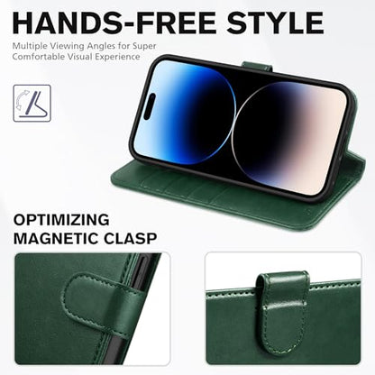 TUCCH Wallet Case for iPhone 14 Pro (6.1"), 4 Card Holders, Midnight Green | RFID Blocking, Viewing Stand, Shockproof TPU Shell, PU Leather, Magnetic Closure, Protective Folio Flip Cover - color: Midnight Green