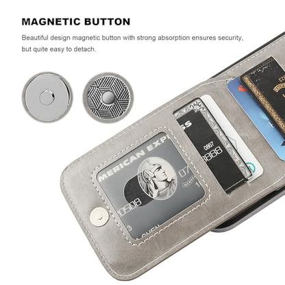 KIHUWEY for iPhone 16 Pro Wallet Case Card Holder Kickstand, Gray | Credit Card Slots, PU Leather, Magnetic Clasp, Flip Heavy Duty Protection Cover for Men and Women - color: Gray