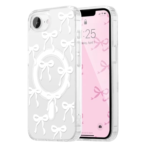 UEEBAI Magnetic for iPhone 17e/iPhone16e Case, Bow Case Compatible with MagSafe, Wireless Slim Clear Ribbon Aesthetic Phone Cover Anti-Yellowing Shockproof Protective Cover for Women Girl - White - color: White, size: Phone 17e/16e