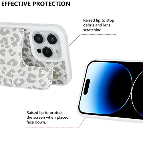 iCoverCase Compatible with iPhone 14 Pro Case with Card Holder, Wallet Case for Women Men RFID Blocking PU Leather Protective Phone Case 6.1 Inch (Gray Leopard) - color: Gray Leopard