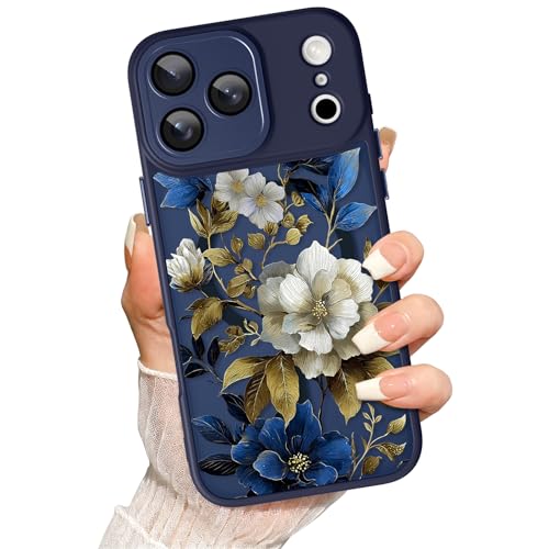 for iPhone 17 Pro Max Case Vintage Colorful Floral Dark Blue | [Compatible with Magsafe] Full Camera Protection for Women Girls Slim Shockproof Translucent Matte Magnetic Cover - color: Dark Floral/Dark Blue, size: iPhone 17 Pro Max