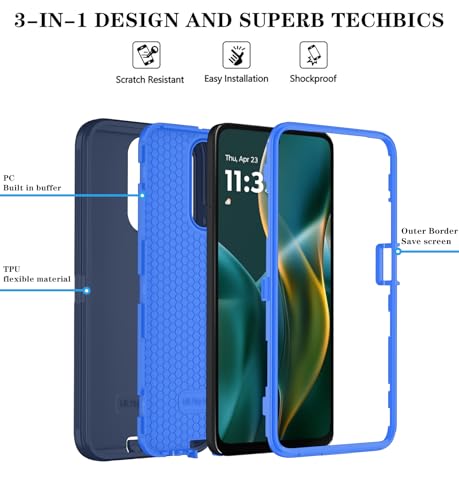 Qinmay Phone Case for Motorola Moto G 2025/Moto G Play 5G 2025 Case with HD Screen Protector, Heavy Duty Shockproof & Dropproof 3-Layer Cover Phone Case,DarkBlue - color: DarkBlue