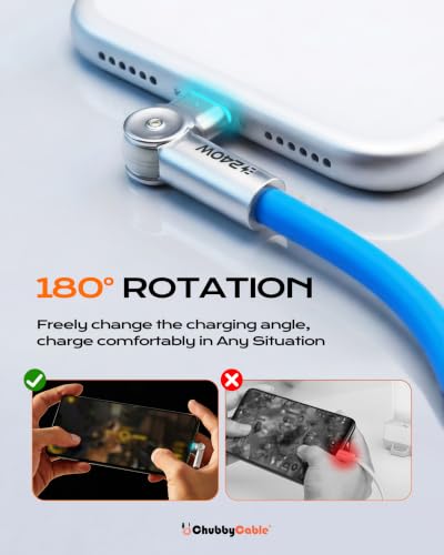 chubbycable RotateX 240W 180° Rotating USB C to USB C Cable, Blue, 3.3ft - color: Blue, size: 3.3ft (1m)
