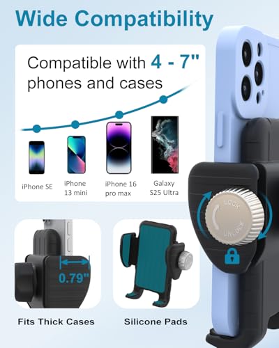 Gooseneck Phone Holder Mount for Wheelchair/Stroller/Boat/Treadmill/Spin Bike/Mic Stand, Cell Phone Handlebar Clamp with Adjustable Arm for iPhone 16 Pro Max, Galaxy, All 4-7" Smartphone