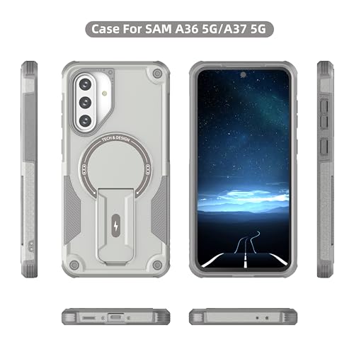 for Galaxy A37/A36-5G Case Military-Grade Dropproof Phone/Invisible Kickstand with MagSafe/HD Screen Protector, Protective Magnetic Phone Cover for Samsung Galaxy A37 4G/5G&A36 5G (Gray) - color: Gray