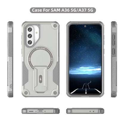 for Galaxy A37/A36-5G Case Military-Grade Dropproof Phone/Invisible Kickstand with MagSafe/HD Screen Protector, Protective Magnetic Phone Cover for Samsung Galaxy A37 4G/5G&A36 5G (Gray) - color: Gray