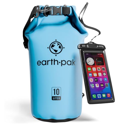 Earth Pak Waterproof Dry Bag - Roll Top Waterproof Backpack Sack Keeps Gear Dry for Kayak with Waterproof Phone Case - color: Light Blue, size: 10L