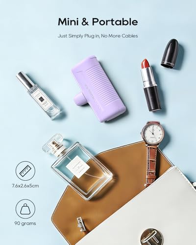 Kuulaa 2 Pack Portable Phone Charger with Built-in USB-C Plug, 4500mAh Mini Portable Charger Power Bank Small Battery Pack for iPhone 15/16/17,Samsung - color: Pack of 2 Purple
