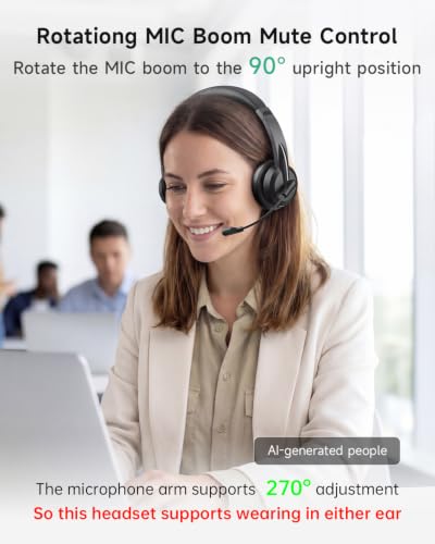 AOC Wireless Headset with Mic for Work, Bluetooth 5.4 Wireless Headset with AI Noise Canceling Mics, USB A/C Dongle, Charging Base & Mic Mute, Wireless Headphones for Laptop, PC (Classic Black)