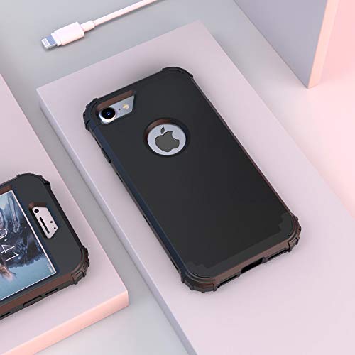 IDweel for iPhone 8 Case with Tempered Glass Screen Protector, for iPhone 7 Case, 3 in 1 Shockproof Slim Hybrid Heavy Duty Hard PC Cover Soft Silicone Bumper Full Body Case, Black - color: Black