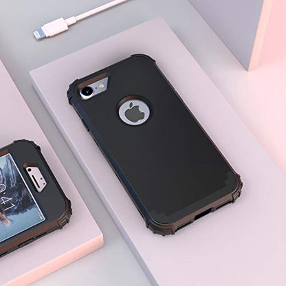 IDweel for iPhone 8 Case with Tempered Glass Screen Protector, for iPhone 7 Case, 3 in 1 Shockproof Slim Hybrid Heavy Duty Hard PC Cover Soft Silicone Bumper Full Body Case, Black - color: Black