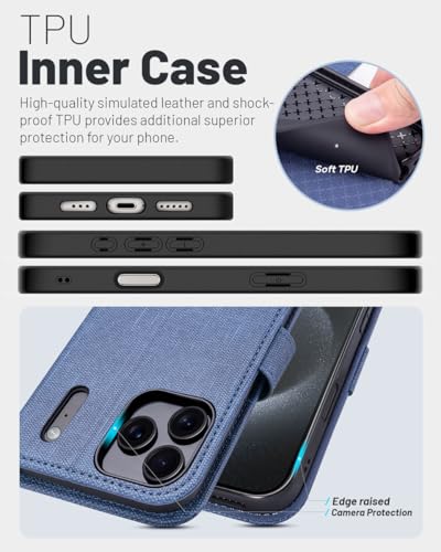 OCASE Compatible with iPhone 17 Pro Wallet Case, PU Leather Flip Folio Case with Card Holders RFID Blocking Kickstand [Shockproof TPU Inner Shell] Phone Cover 6.3 Inch 2025, Denim Blue - color: Denim Blue